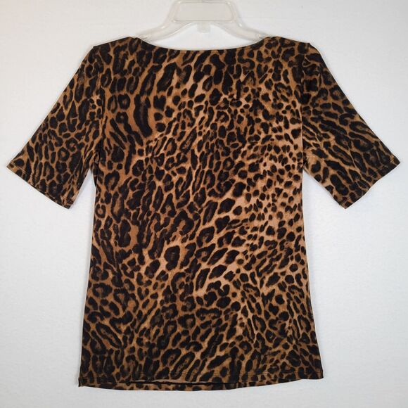 Lauren Ralph Lauren Womens Black Label Cheetah Top Size Large Brown Mob Wife - Picture 7 of 7